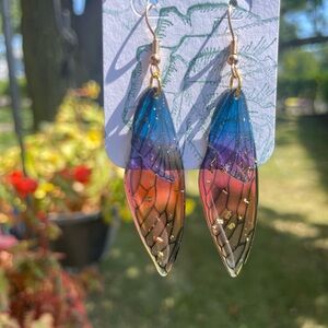 Blue Yellow Orange Ombré Butterfly dangles